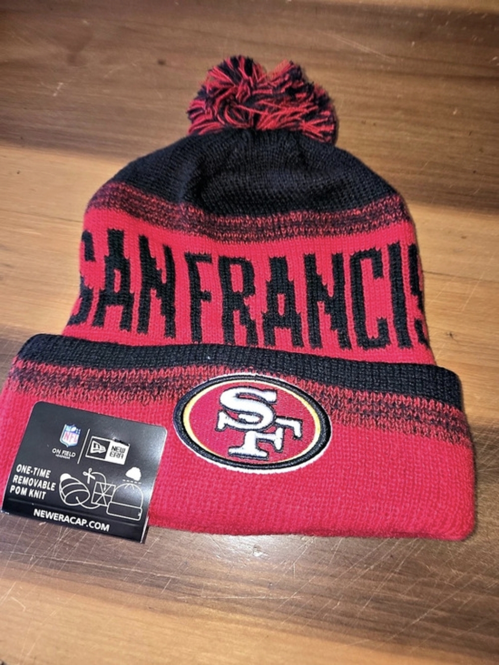 New Era San Francisco 49ers NFL On Field Official Sport Pom Knit Beanie Pom
